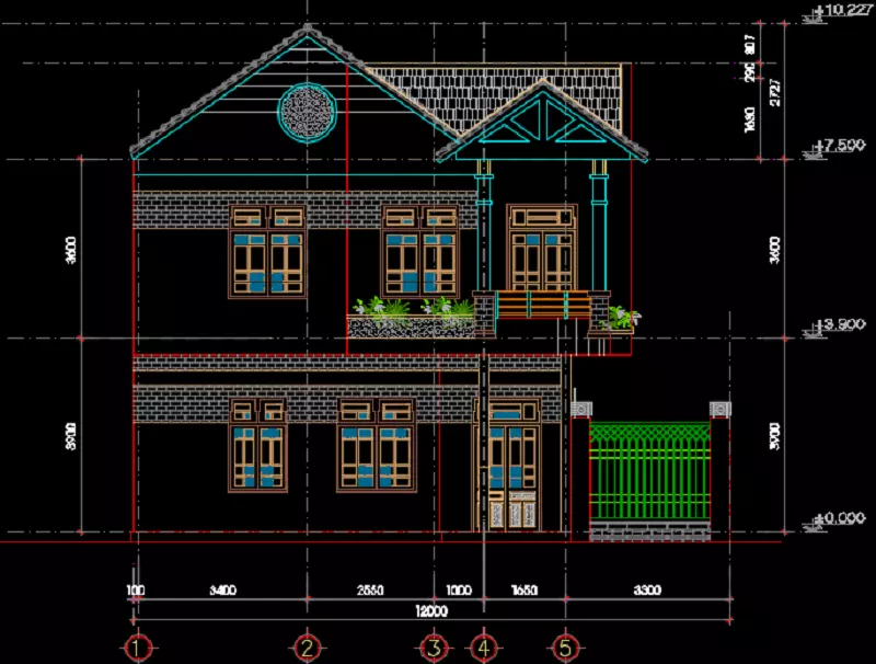 File cad biệt thự 2 tầng 120m2