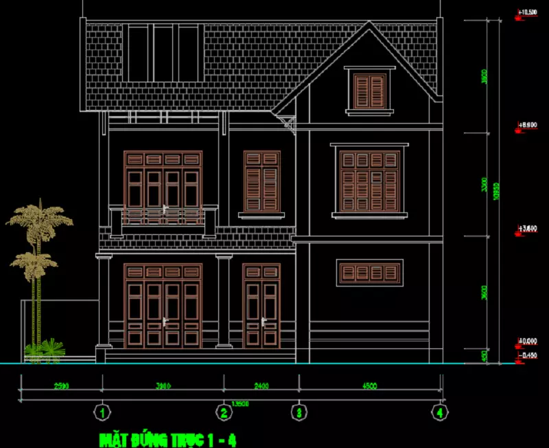 Bản vẽ cad nhà 2 tầng