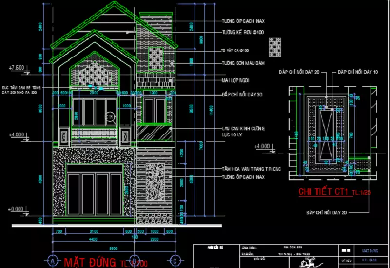 Bản vẽ biệt thự full 2 tầng 6.6x12m