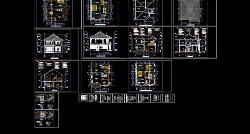 Download bản vẽ cad nhà 2 tầng mái thái