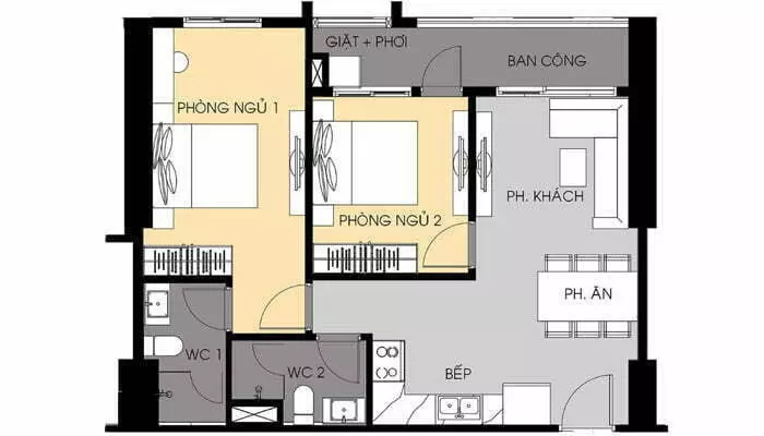 thiết kế căn hộ 69.5 m2