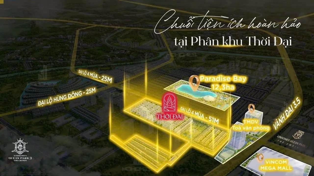 Vị trí phân khu Thời Đại Vinhomes Ocean Park 3 - The Crown