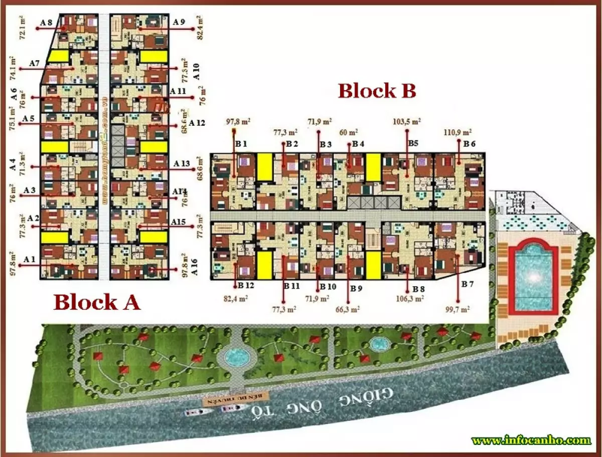 Mặt bằng tổng thể và các loại diện tích căn hộ Homyland 2