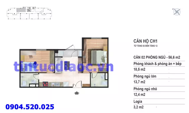 Căn hộ CH1 tầng 2 đến tầng 12 tòa N02 Chung cư Yên Hòa Condominium ngõ 259 Yên Hòa