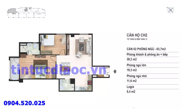 Căn hộ CH2 tầng 2 đến tầng 12 tòa N02 Chung cư Yên Hòa Condominium ngõ 259 Yên Hòa