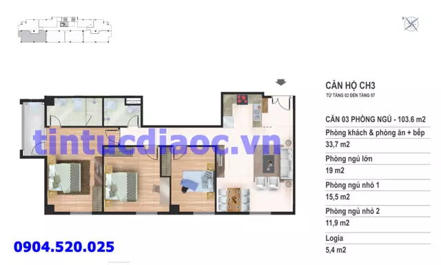 Căn hộ CH3 tầng 2 đến tầng 7 tòa N02 Chung cư Yên Hòa Condominium ngõ 259 Yên Hòa