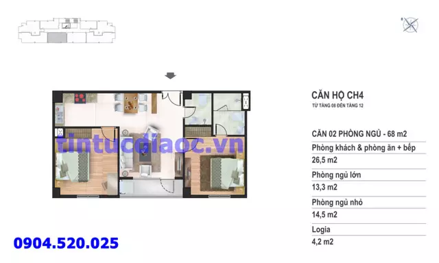 Căn hộ CH4 tầng 8 đến tầng 12 tòa N02 Chung cư Yên Hòa Condominium ngõ 259 Yên Hòa