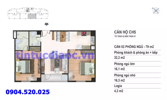 Căn hộ CH5 tầng 2 đến tầng 7 tòa N02 Chung cư Yên Hòa Condominium ngõ 259 Yên Hòa