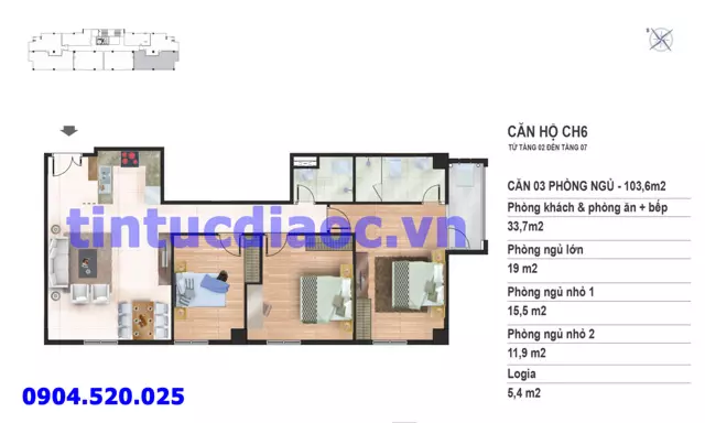 Căn hộ CH6 tầng 2 đến tầng 7 tòa N02 Chung cư Yên Hòa Condominium ngõ 259 Yên Hòa