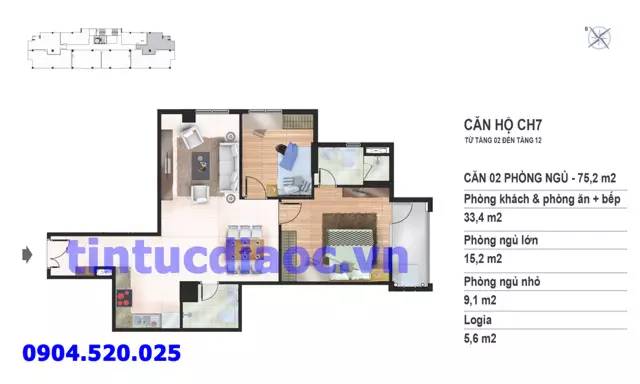 Căn hộ CH7 tầng 2 đến tầng 12 tòa N02 Chung cư Yên Hòa Condominium ngõ 259 Yên Hòa