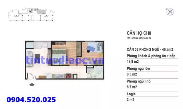 Căn hộ CH8 tầng 2 đến tầng 12 tòa N02 Chung cư Yên Hòa Condominium ngõ 259 Yên Hòa