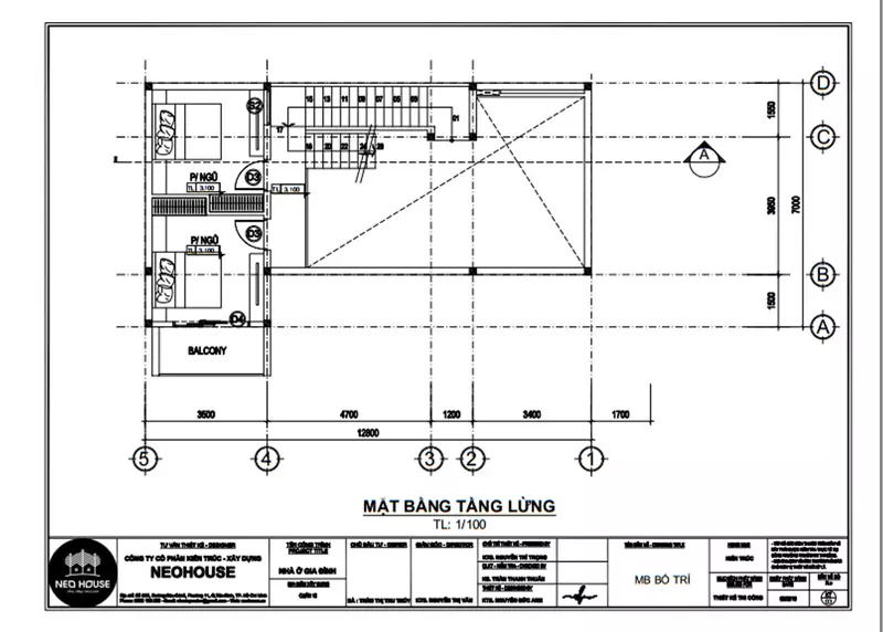 Mặt bằng tầng lửng nhà phố 2 tầng có gác lửng