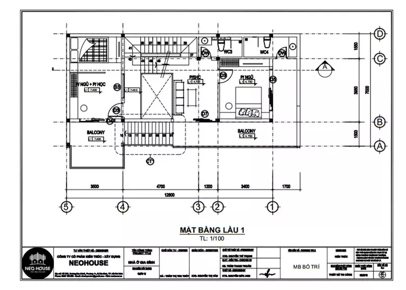 Mặt bằng lầu 1 nhà phố 2 tầng có gác lửng