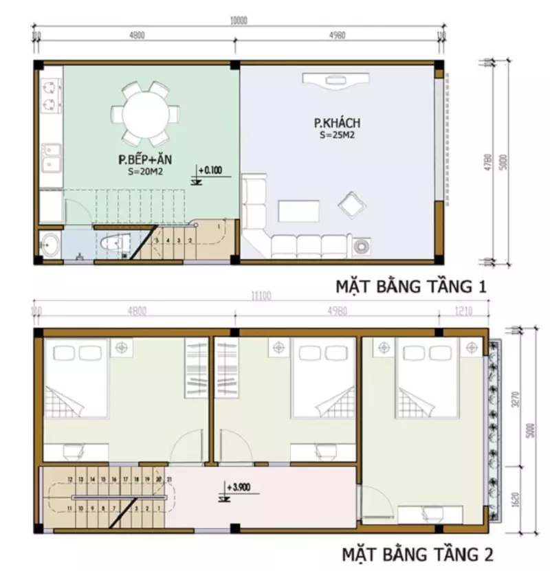 Bản vẽ thiết kế nhà 2 tầng 5x10m