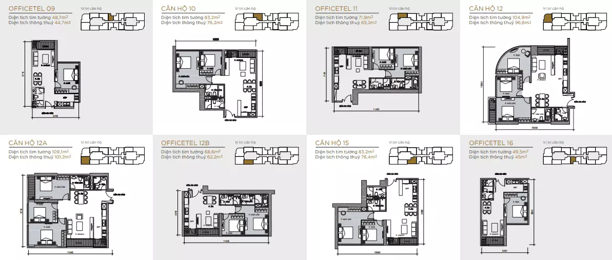 Mặt bằng căn hộ tầng 2 - 22 tòa Aqua 1 Vinhomes Golden River