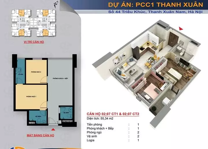 Chung cư 44 Triều Khúc PCC1 Thanh Xuân mặt bằng 2