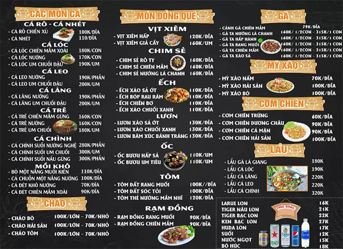 Menu đặc sản tại nhà hàng khu sinh thái dã ngoại Khuê Trung