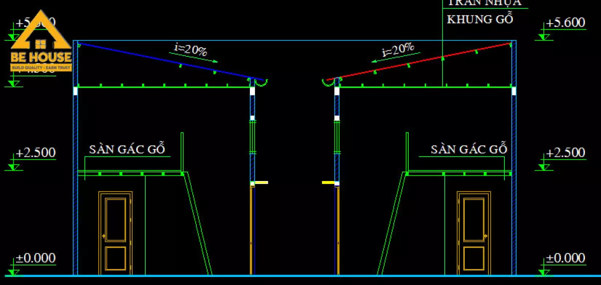 Hình ảnh file autocad bản vẽ nhà trọ có gác lửng