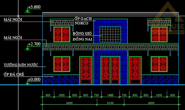 Hình ảnh tổng thể bản vẽ cad phòng trọ có gác lửng