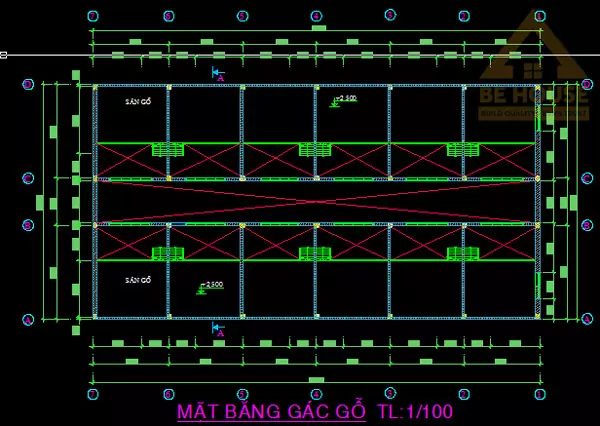 Mặt bằng gác gỗ bản vẽ cad nhà trọ có gác lửng