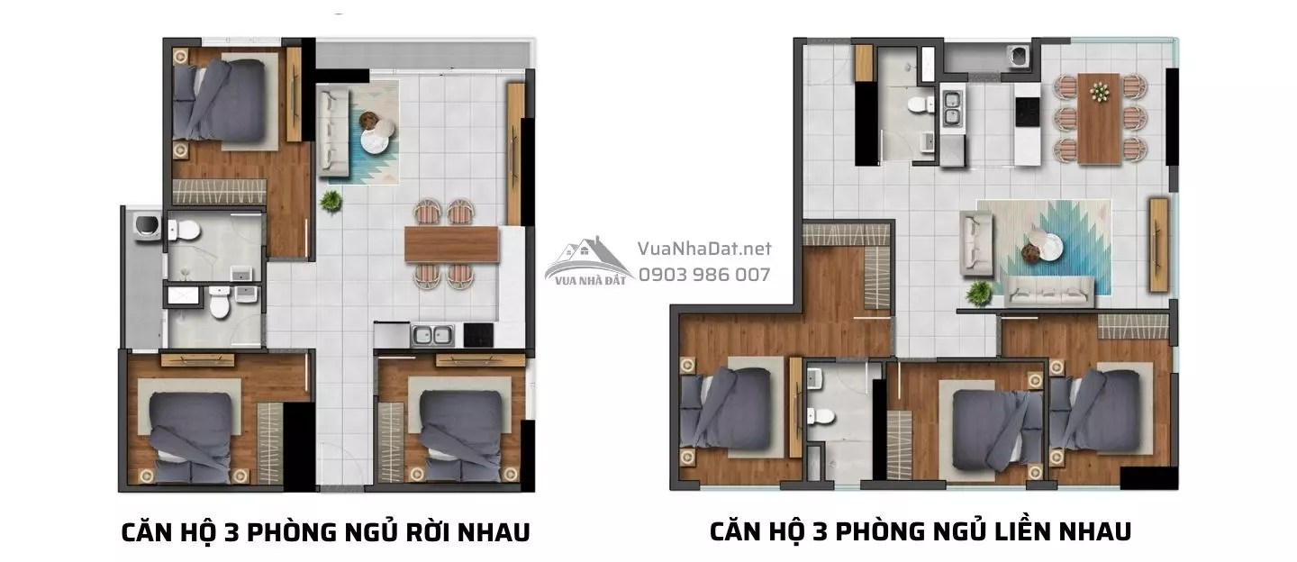 Layout căn 3 phòng ngủ - Chung cư Calla Garden