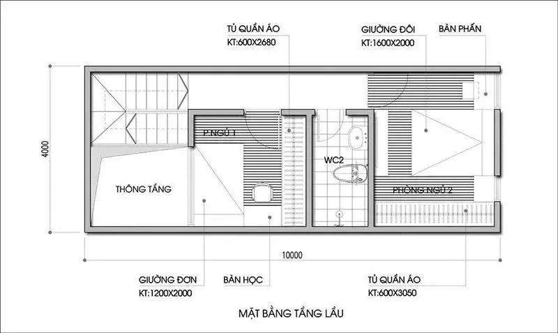 Thiết kế công năng tầng trệt nhà 2 mặt tiền đơn giản