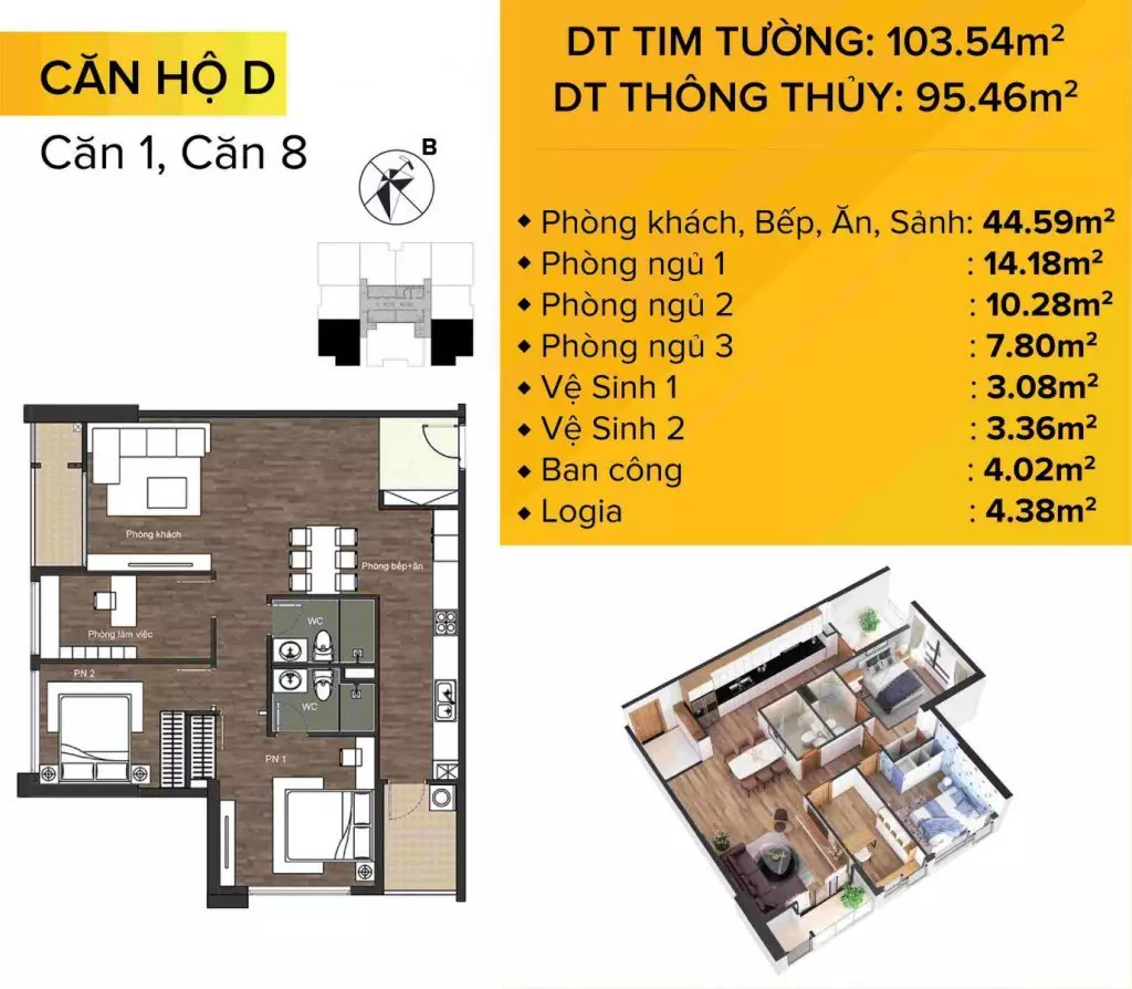 Dự án chung cư The Sun Mễ Trì mẫu căn hộ 1 và 8