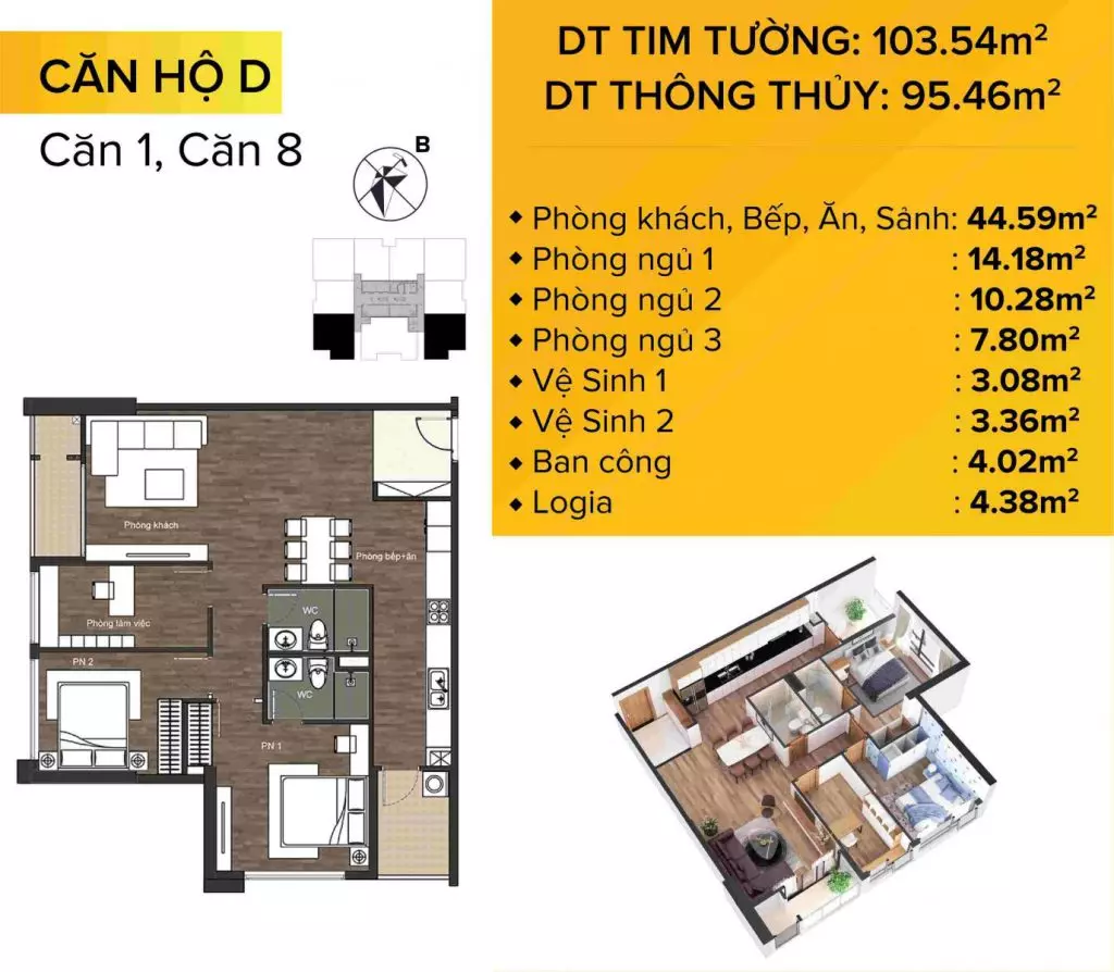 Dự án chung cư The Sun Mễ Trì mẫu căn hộ 2 và 7