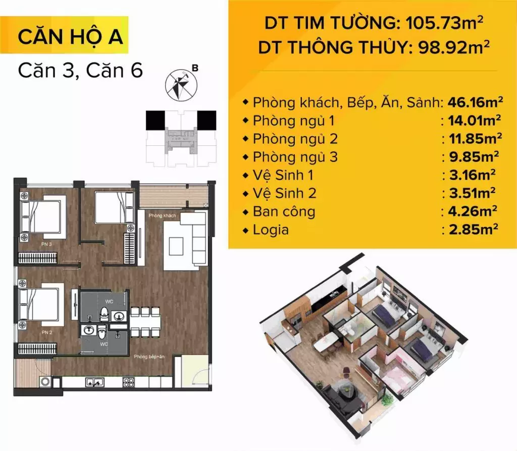 Dự án chung cư The Sun Mễ Trì mẫu căn hộ 9