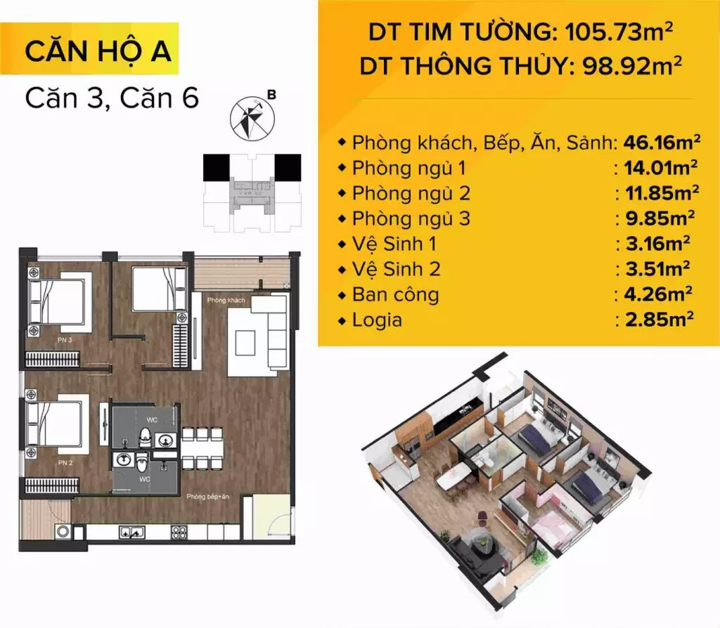 Thiết kế nội thất sang trọng căn hộ The Sun Mễ Trì.