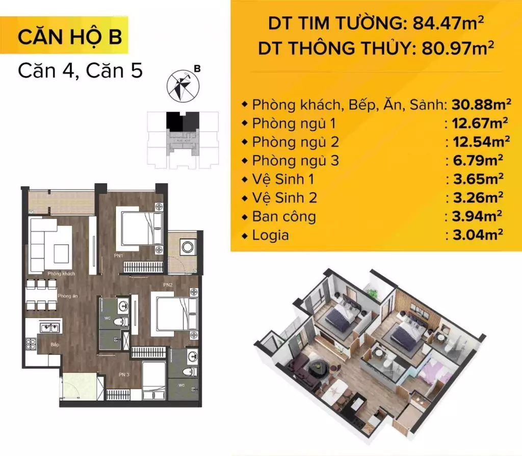 Thiết kế nội thất sang trọng căn hộ The Sun Mễ Trì.