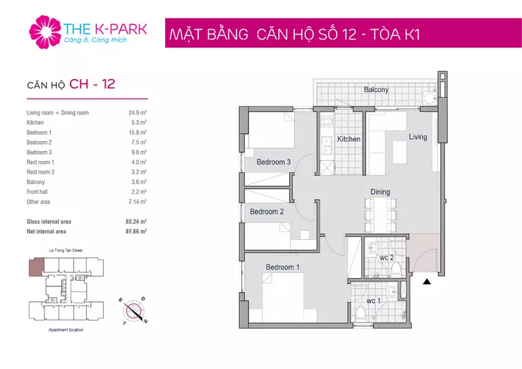 thiết kế căn hộ 12 chung cư KPark Văn Phú