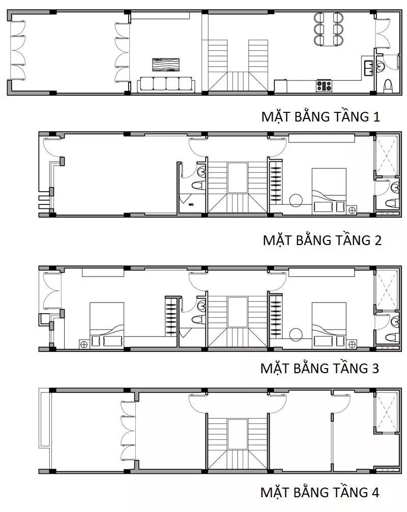 Mặt bằng nhà phố 4 tầng chuẩn phong thủy