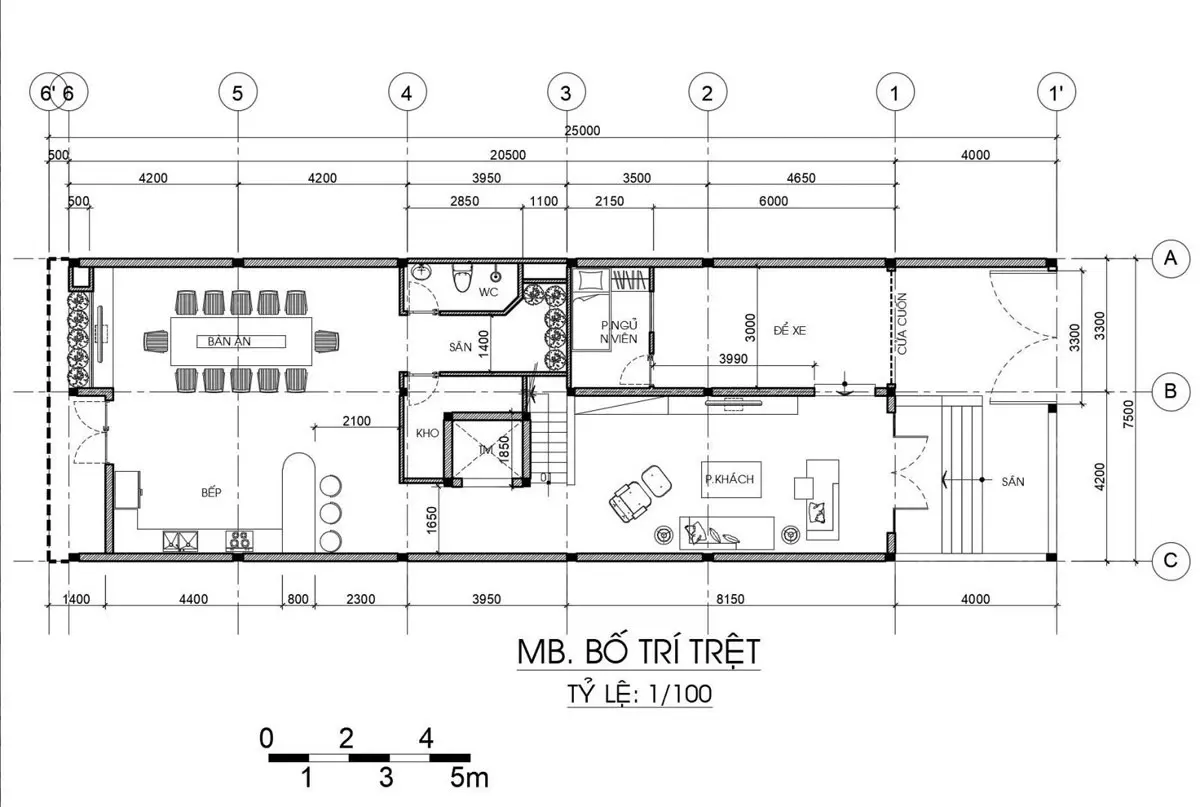 Bản vẽ mặt bằng nhà lô phố có cửa phụ