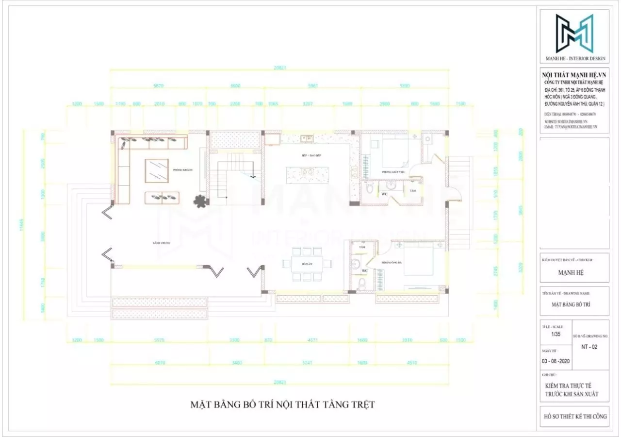 Bố trí mặt bằng nội thất nhà phố 2 tầng