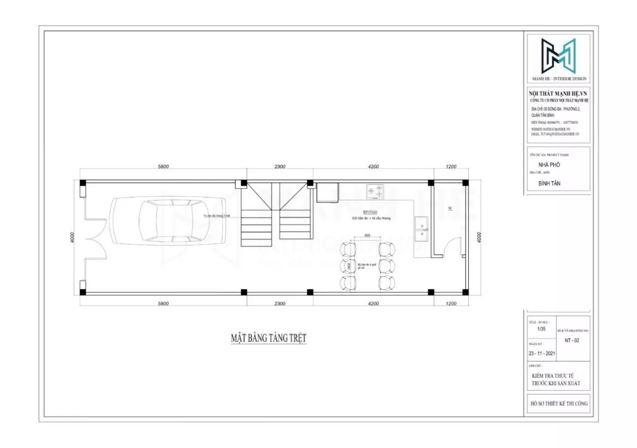 Bố trí mặt bằng nhà ống có phòng khách liền bếp tại tầng trệt