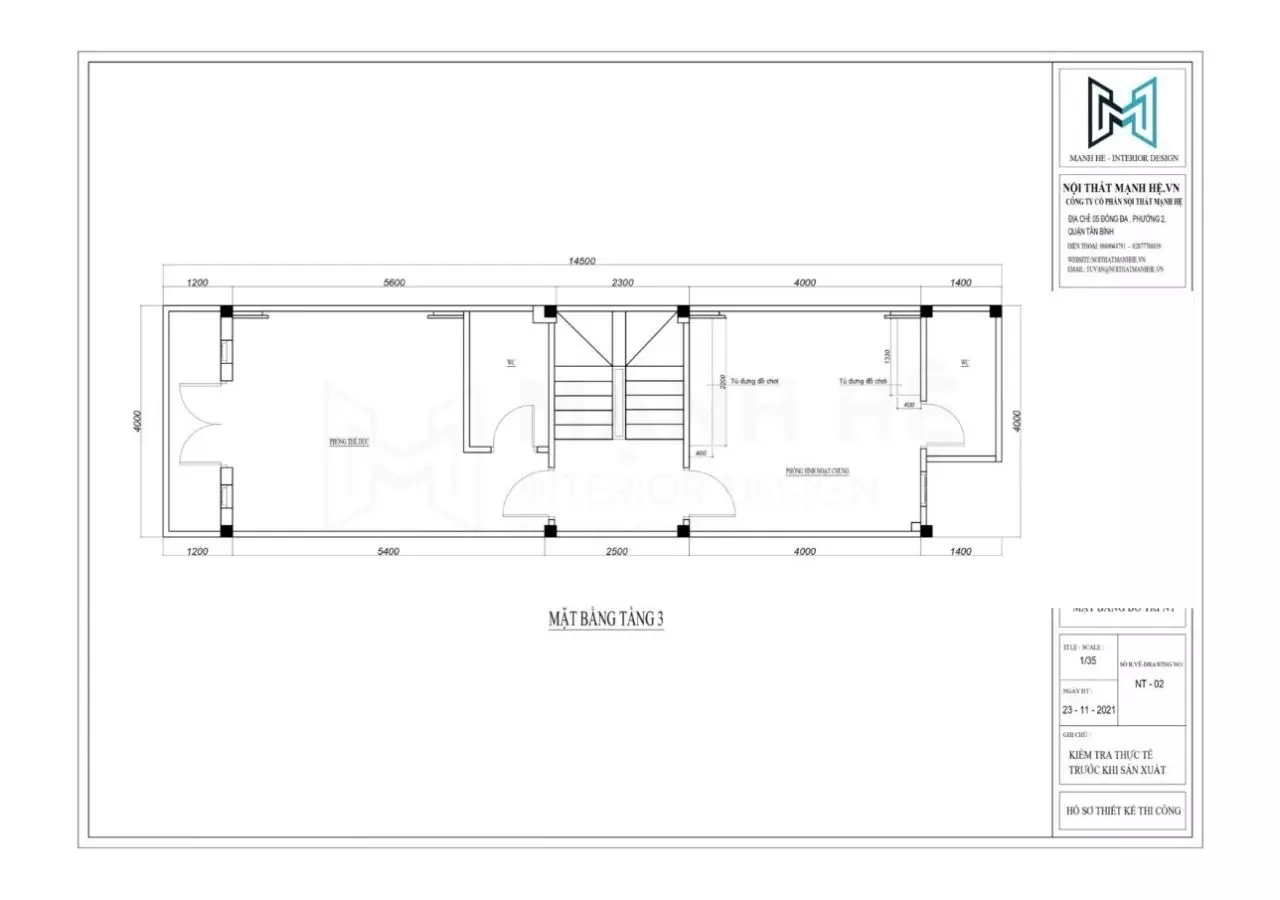 Thiết kế nội thất nhà phố tầng 3