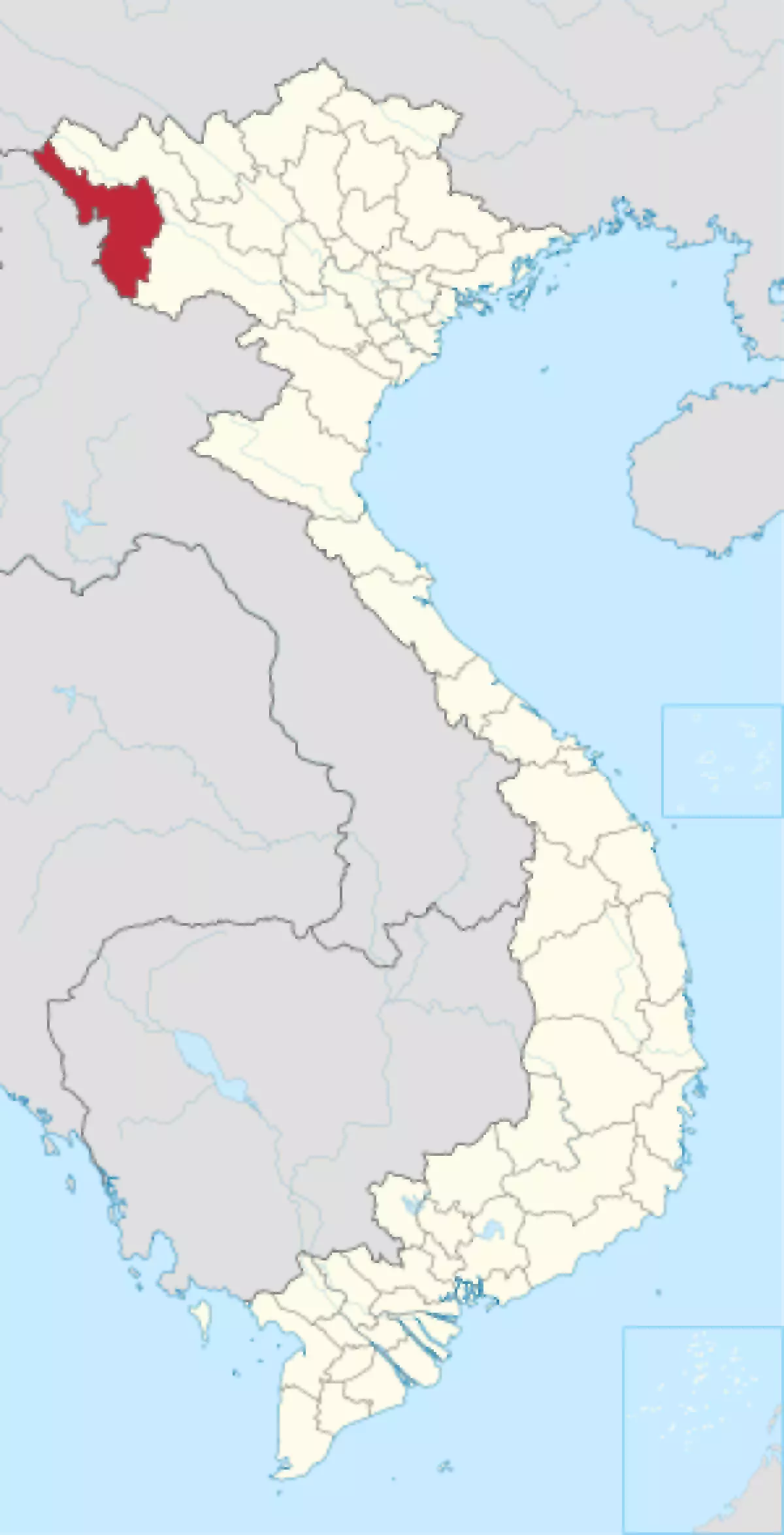 Karte von Vietnam mit der Provinz Tỉnh Điện Biên hervorgehoben