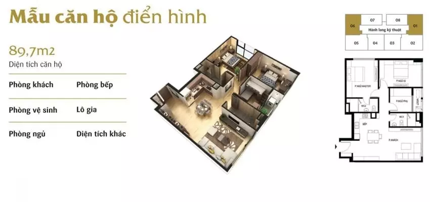 Mặt bằng căn hộ 01 và 06 diện tích 89.7m2