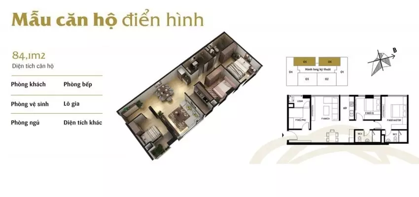 Mặt bằng căn 05 và 06 diện tích 84.1m2 - Tầng 10 đến 12A