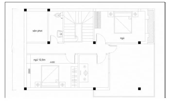 Mặt bằng tầng 2 Nhà rộng 6m dài 9m