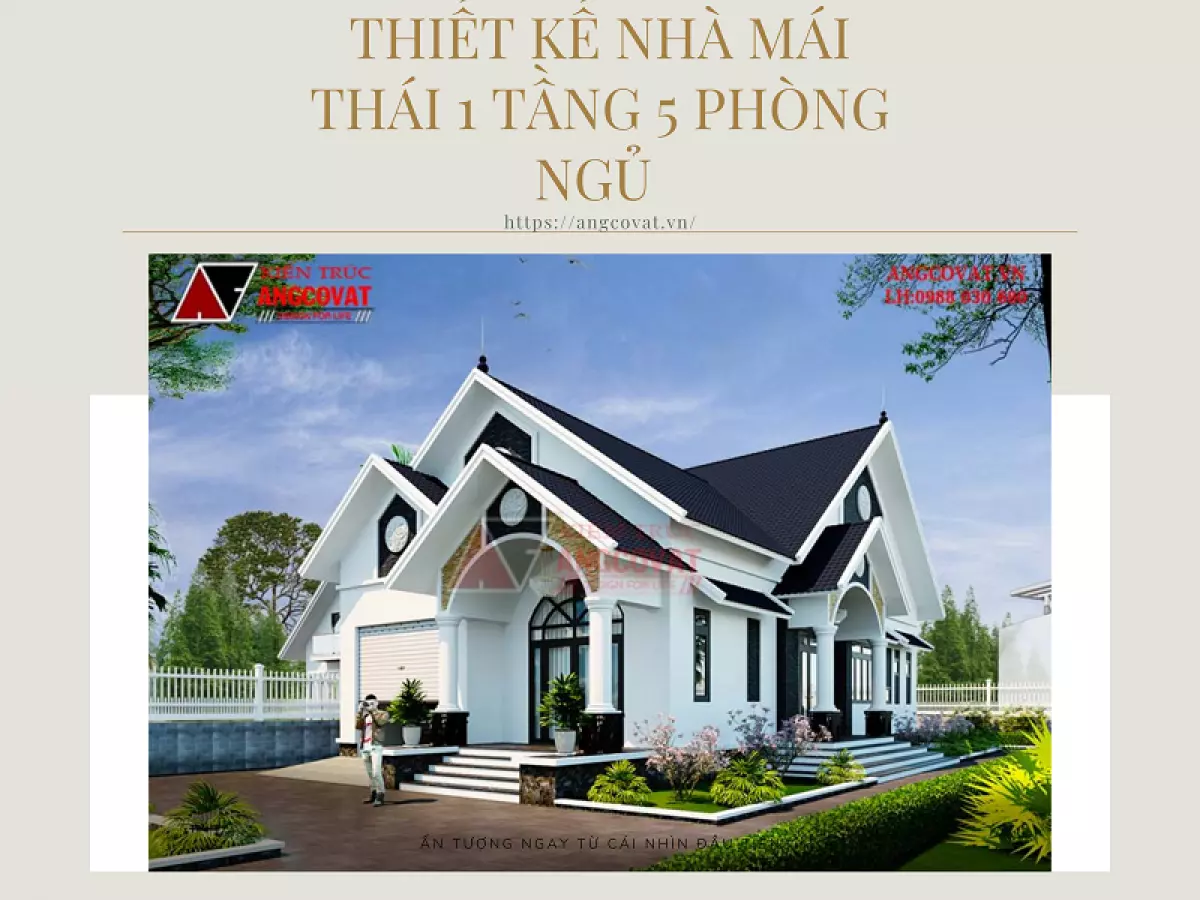 Bản vẽ mẫu nhà mái thái 1 tầng 5 phòng ngủ hiện đại sang trọng