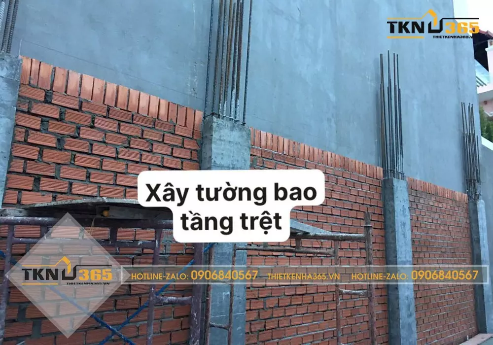 Xây tường bao tầng trệt trong quy trình thi công biệt thự