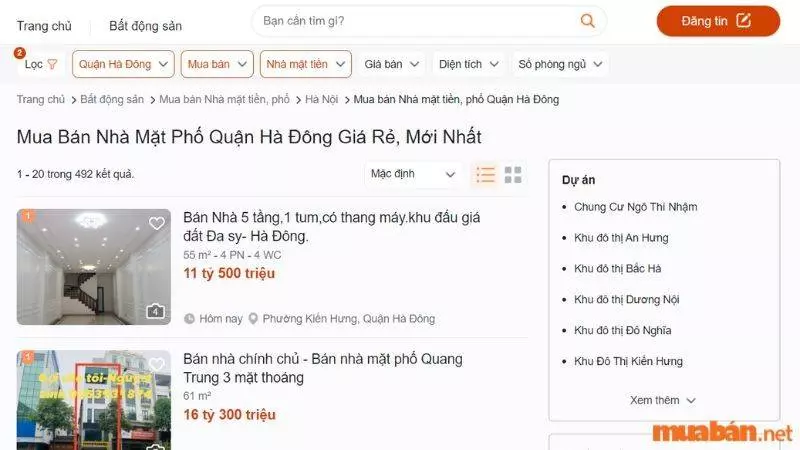 Mua nhà mặt phố quận Hà Đông tại Muaban.net