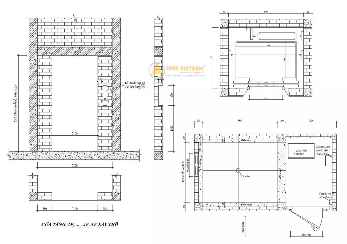 Bản vẽ mặt cắt dọc hố thang máy