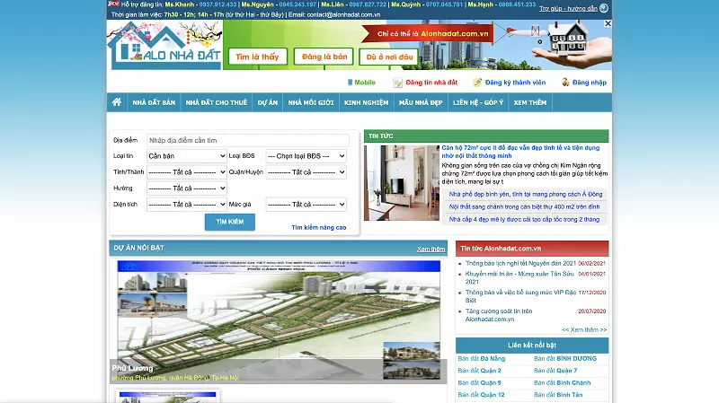 Webste đăng tin nhà đất Alonhadat