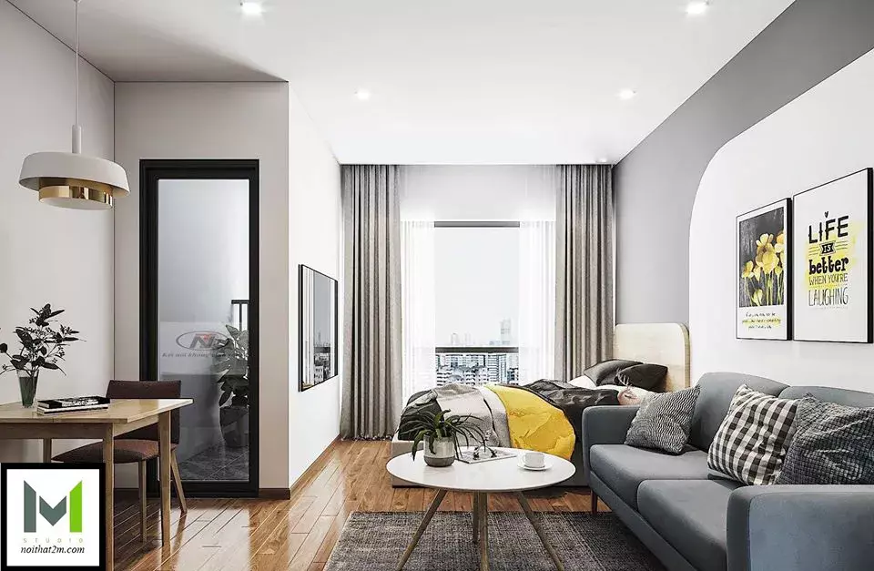 Gợi ý thiết kế Căn hộ studio phong cách Color Block kết hợp Bắc Âu tại chung cư Vinhomes Dream City