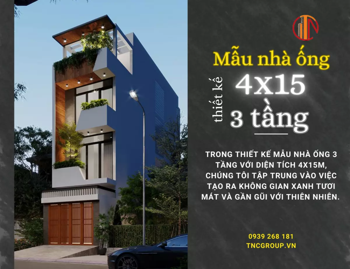 mẫu nhà ống 4x15 3 tầng không gian xanh