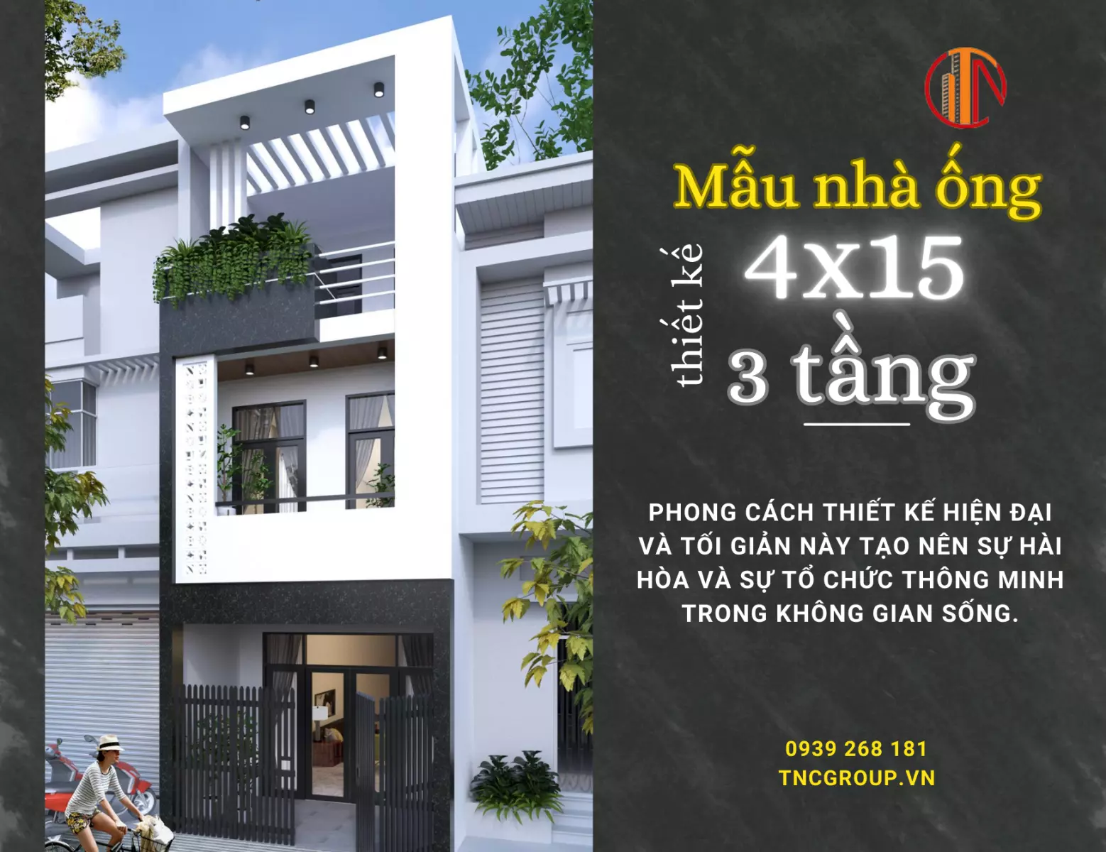 Mẫu thiết kế nhà 3 tầng 60m2 4x15m hiện đại