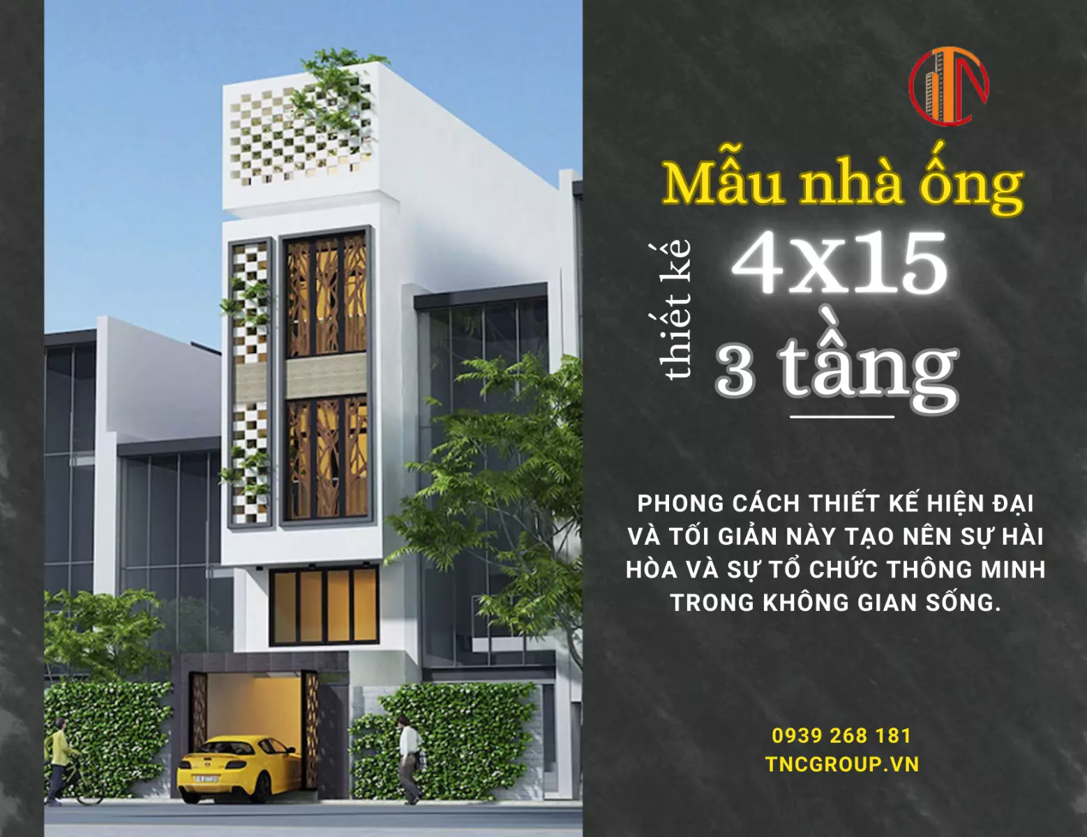 Mẫu thiết kế nhà 3 tầng 60m2 4x15m hiện đại